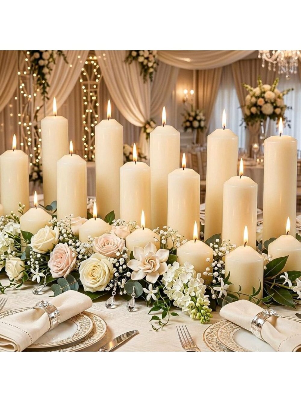 Ivory Unscented Pillar Candles Set of 36 - 2x2.9, 2x5.9, 2x7.9 Inch Bulk Decor